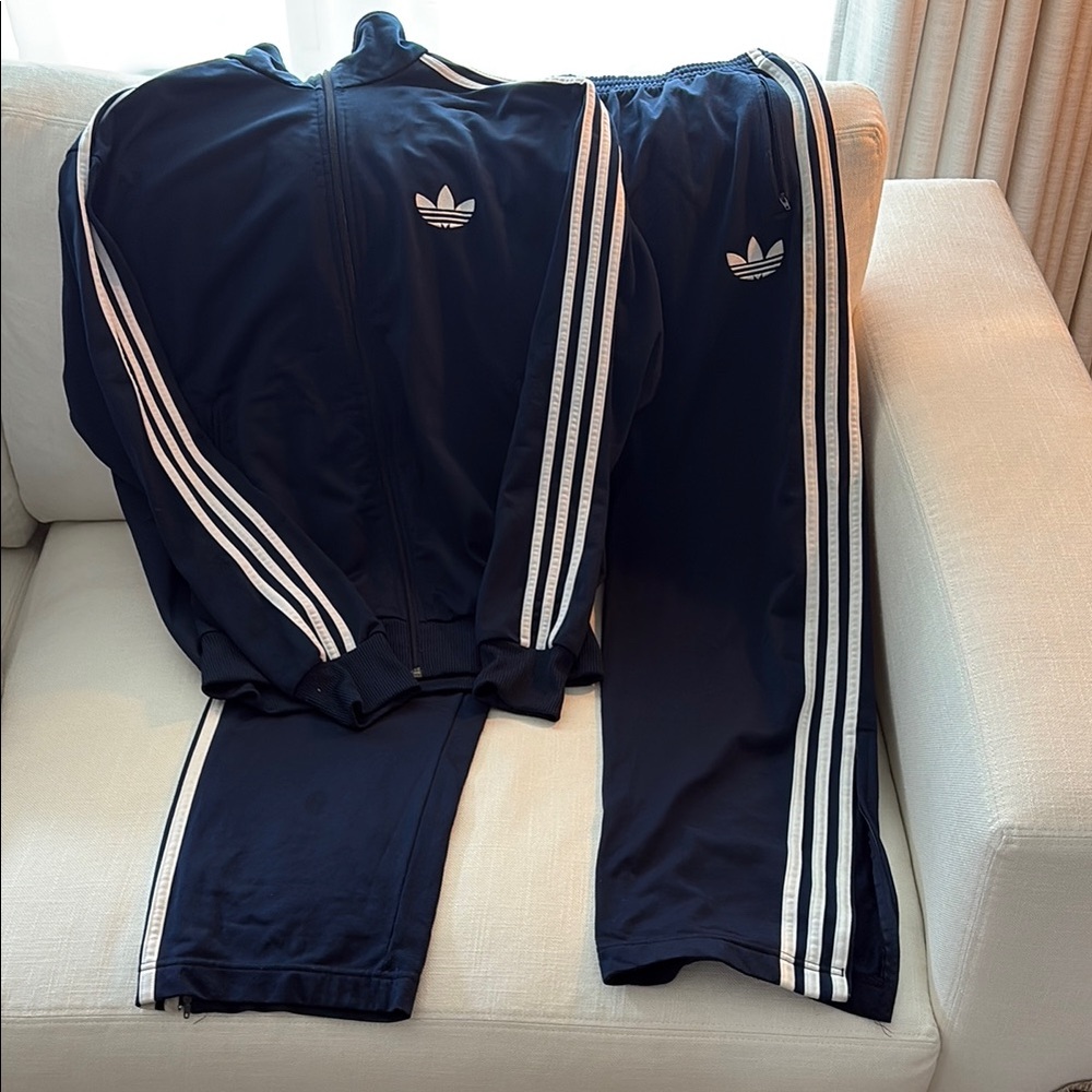 Adidas Navy Blue Tracksuit with White Stripes